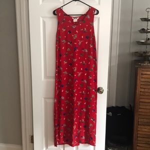 VINTAGE Nina Piccalino Red Maxi Dress Novelty Print Mexico Sundress